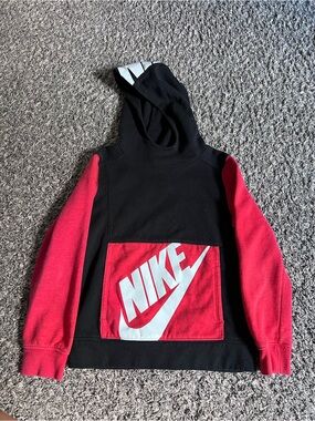 Kids Nike Black & Red Hooded Sweater with Logo Pocket
